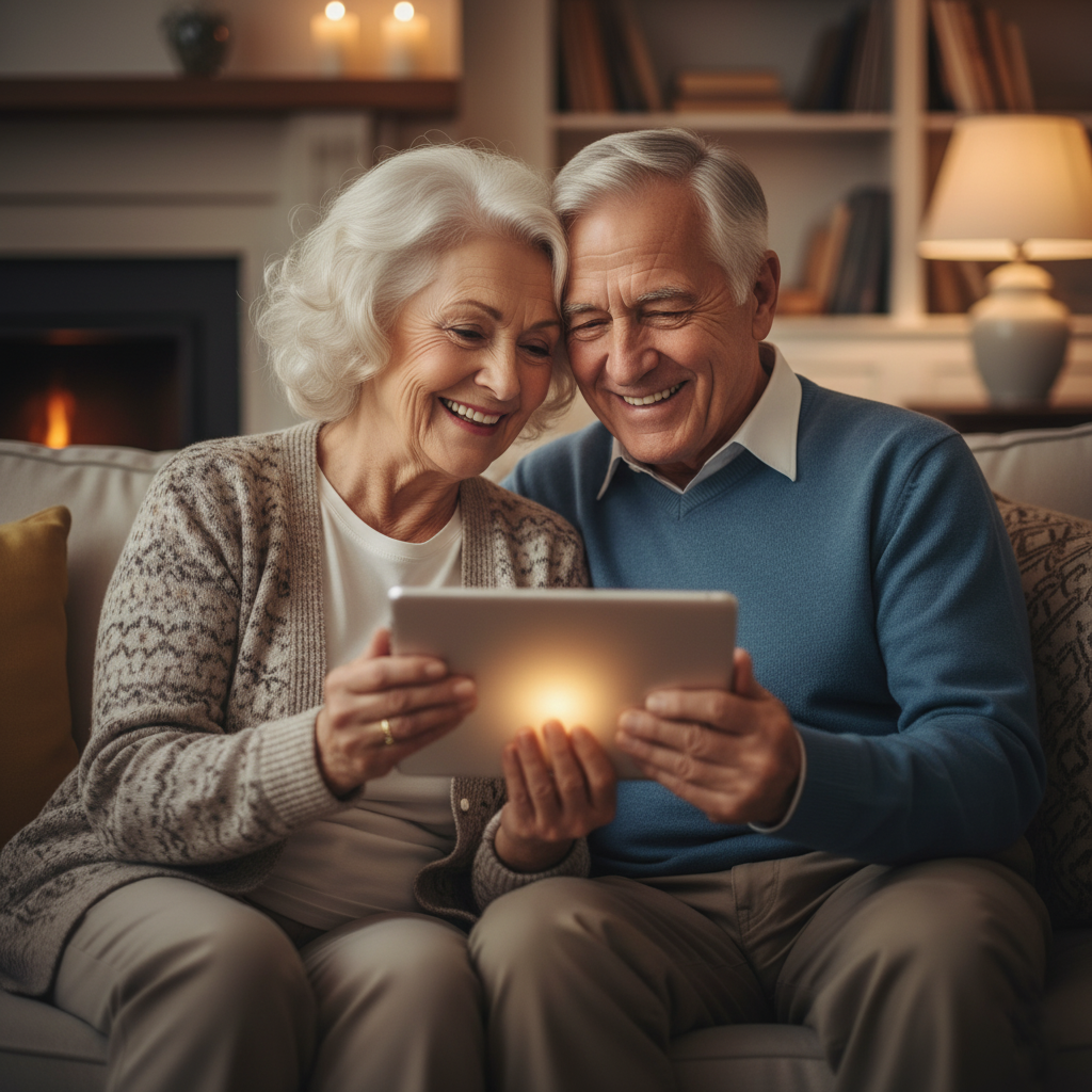 NYOUS - Coppia di anzani protetta dai filtri benessere impostati dall'amorevole figlio sulla nuova app di notizie NYOUS