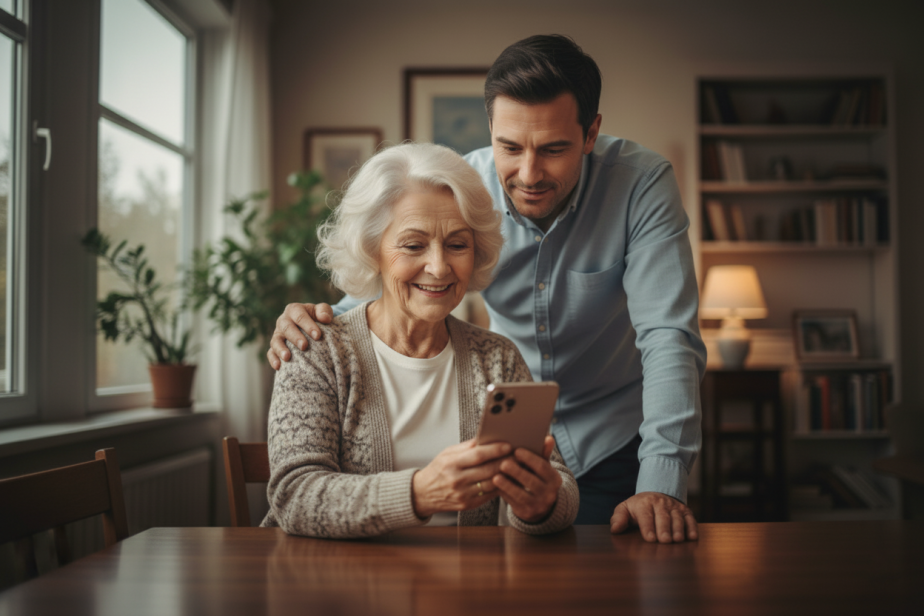 NYOUS - Signora anziana protetta dai filtri benessere impostati dall'amorevole figlio sulla nuova app di notizie NYOUS