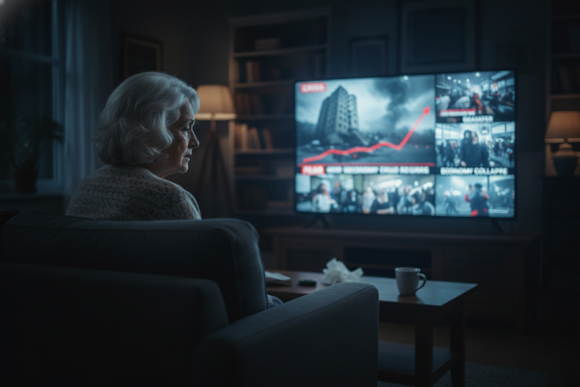 NYOUS - Signora anziana sommersa da infobesità e infodemia, notizie tragiche e deprimenti