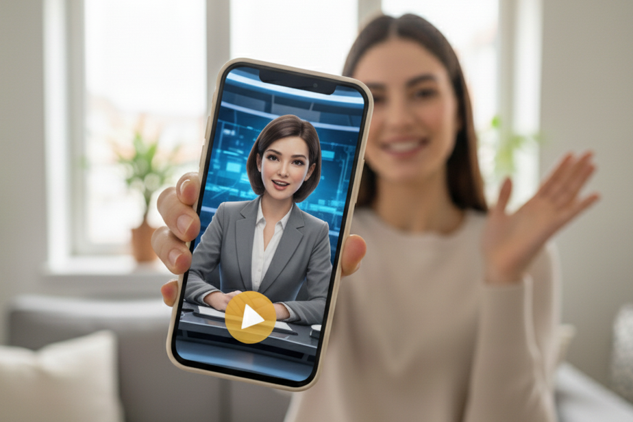 NYOUS - Ragazza con smartphone ed avatar AI